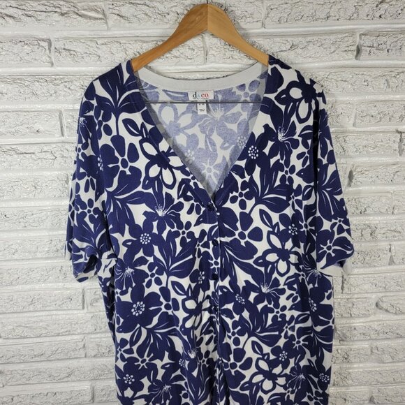 Denim Co Womens Top 3X Short Sleeve Blue White Floral Button Up FLO124E - Picture 2 of 8